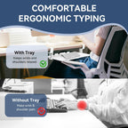 VUSIGN Keyboard Tray Under Desk Height Adjustable,Pull Out with Adjustable C Clamp Mount System for L-Shaped Tables, Extra Sturdy, 26.4” x 11.8” Slide-Out Platform Computer Drawer for Typing,White