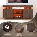 HOMMPA LED TV Stand for 55/50/43/40/32 inch TV - Modern Entertainment Center with Power Outlets, Gaming Console Cabinet with Storage Media Table and LED Lights for Living Room - Walnut