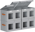 Large Closet Storage Bins - Collapsible Divided Clothes Organizer with Lids & Dual Window, Fabric Organizing Bins for Clothes, Sweater, Toys, Bedroom, Office (Grey, 4 Pack)