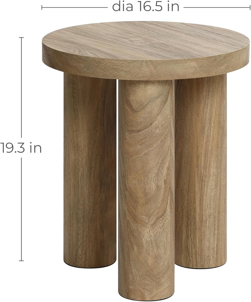 LuxenHome Round Side Table, 19" Tall End Table with 3 Pillar Legs, Moder...