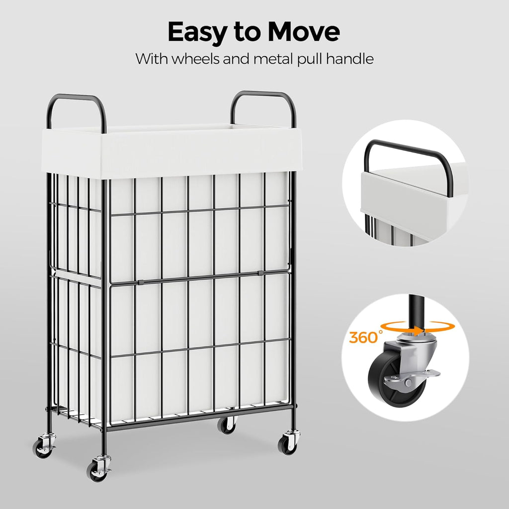 Slim Laundry Hamper, 60L Laundry Basket with Wheels, Clothes hamper with Removable Liner Bag