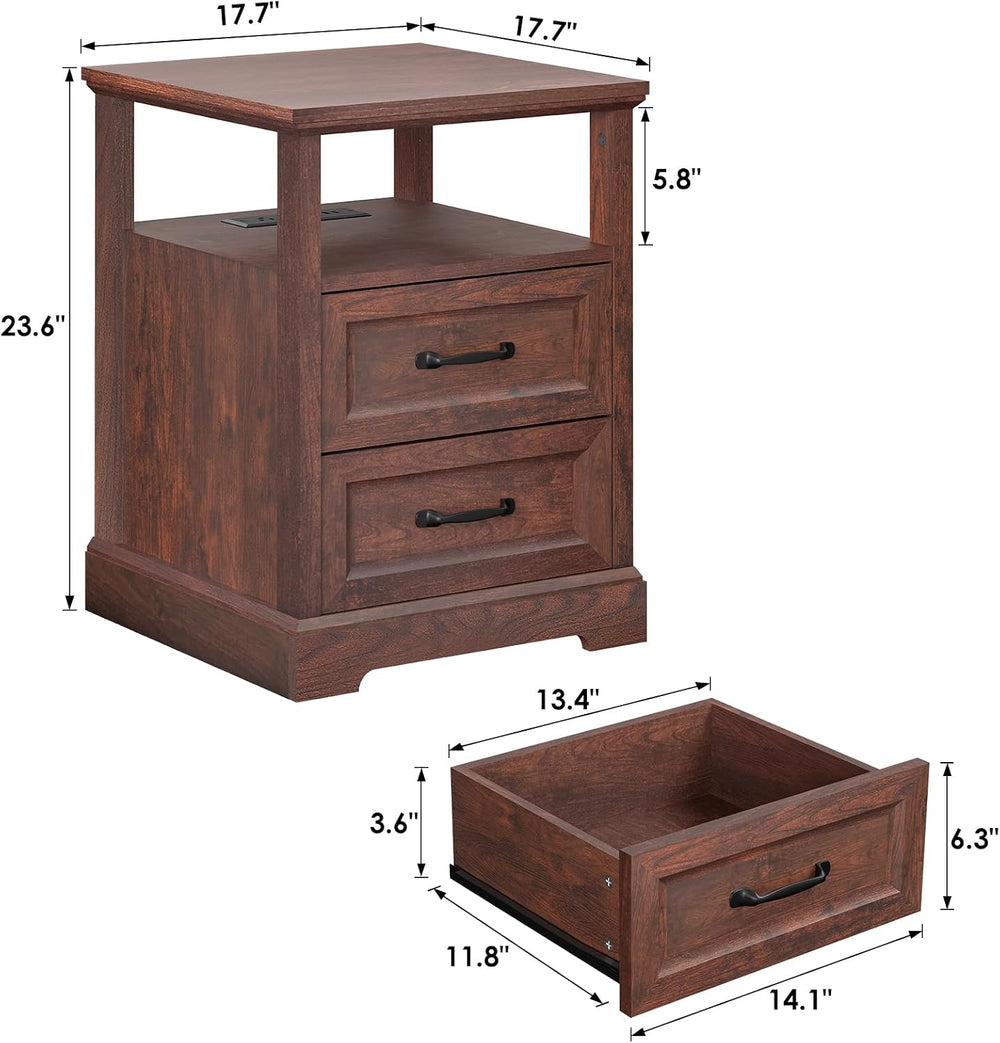 HOMMPA 18'' W Farmhouse Nightstand with Charging Station, Bedside Tab...