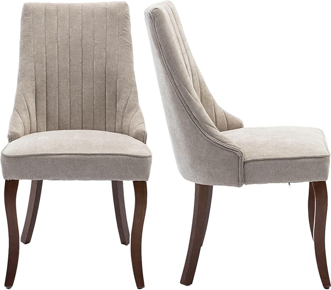 Modern Dining Chairs Set of 2, Mid Century Kitchen & Dining Room Chairs, Velvet Upholstered Kitchen Chairs with Wood Legs, Sillas de Comedor, Easy Assembly, Beige, 2 Pieces