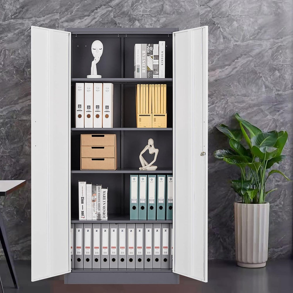 MIIIKO Metal Cabinet with Doors and Shelves, Tall Filing Cabinet for Home Off...