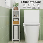 Homhedy Small Bathroom Storage Corner Floor Cabinet with Door and Shelves, Beside The Toilet Paper Stand for Skinny, Narrow Toilet Paper Cabinet, 7.9" D x 7.1" W x 31" H, White
