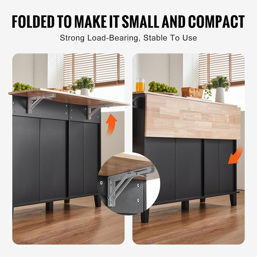 VEVOR Kitchen Island Cart, 50" Wood Top Breakfast Bar with Trash Cabinet...