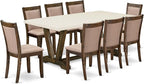 East West Furniture V727MZ716-9 9 Piece Kitchen Table & Chairs Set Includes a Rectangle Dining Room Table with V-Legs and 8 Dark Khaki Linen Fabric Parson Chairs, 40x72 Inch, Multi-Color