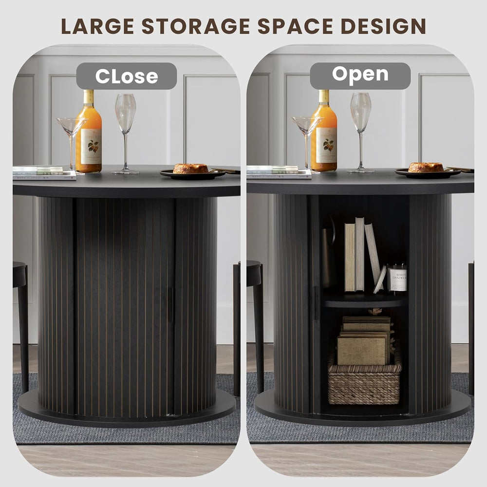 47" Round Dining Table with Hidden 2-Tier Storage Cabinet | Seats 4–6 | ...