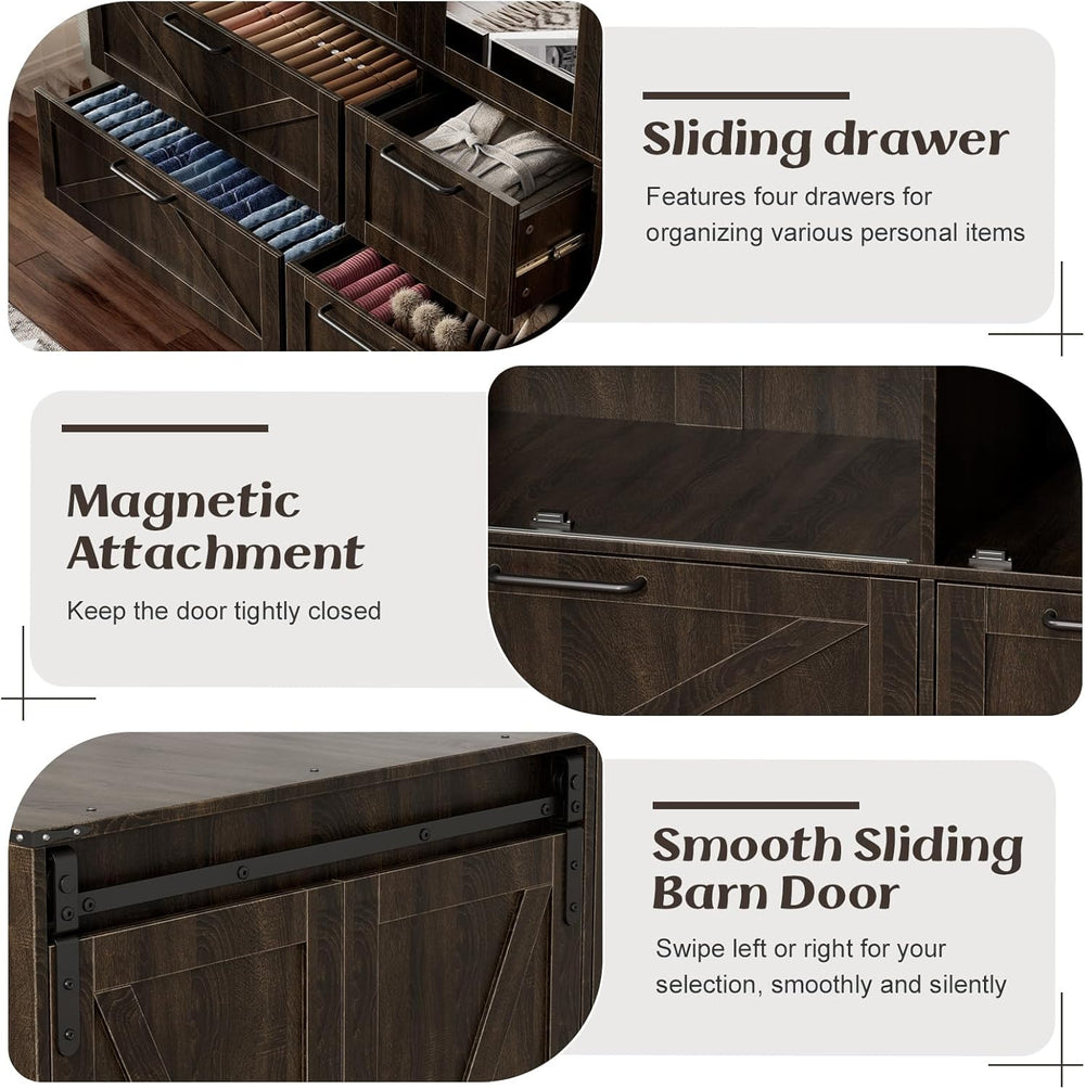 PAKASEPT Armoire Wardrobe Closet with w/Folding Sliding Barn Door | Bedroom A...