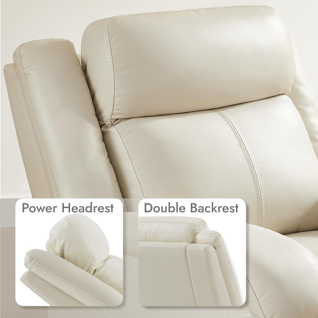 Watson & Whitely Genuine Leather Wall Hugger Power Recliner, Cream | Recliner Chair for Adults, Power Headrest, USB/Type-C Charging Ports, Electric Reclining Sofa Chair for Living Room, RV