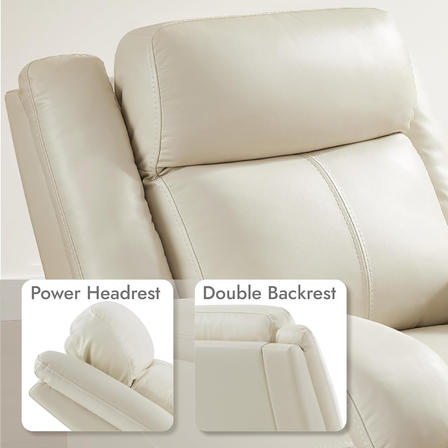 Watson & Whitely Genuine Leather Wall Hugger Power Recliner, Cream | Recliner Chair for Adults, Power Headrest, USB/Type-C Charging Ports, Electric Reclining Sofa Chair for Living Room, RV