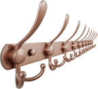 Dseap Coat Rack Wall Mount - 38” Long 10-Tri-Hooks Heavy Duty Coat Hanger Rail Wall Hooks for Hanging Coats Hats Clothing Clothes Purse Mudroom Entryway, Rose Gold