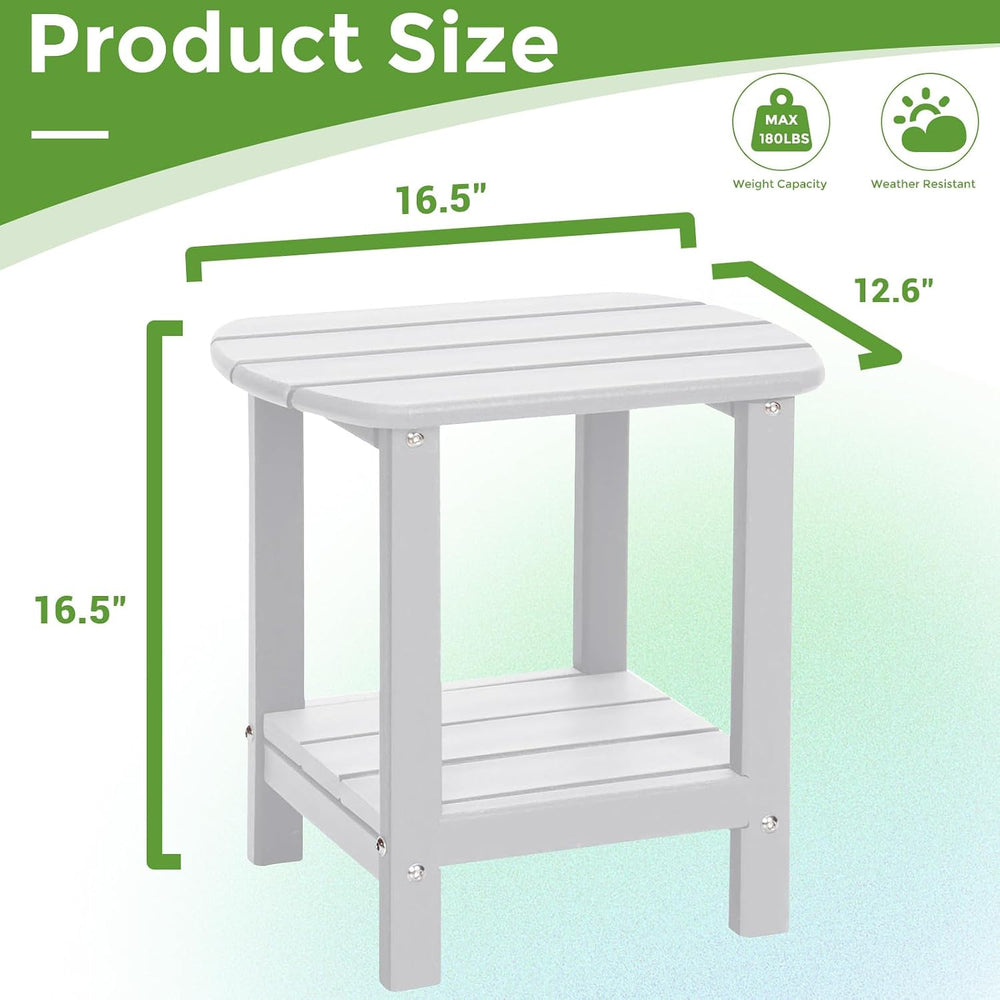 Adirondack Square Outdoor Side Table,2-Tier Storage Patio Side Table, HDPE En...
