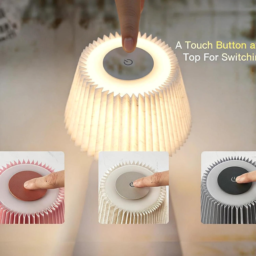 Cordless Rechargeable Small Pink Bedside Touch Table Lamp,Pleated Shade