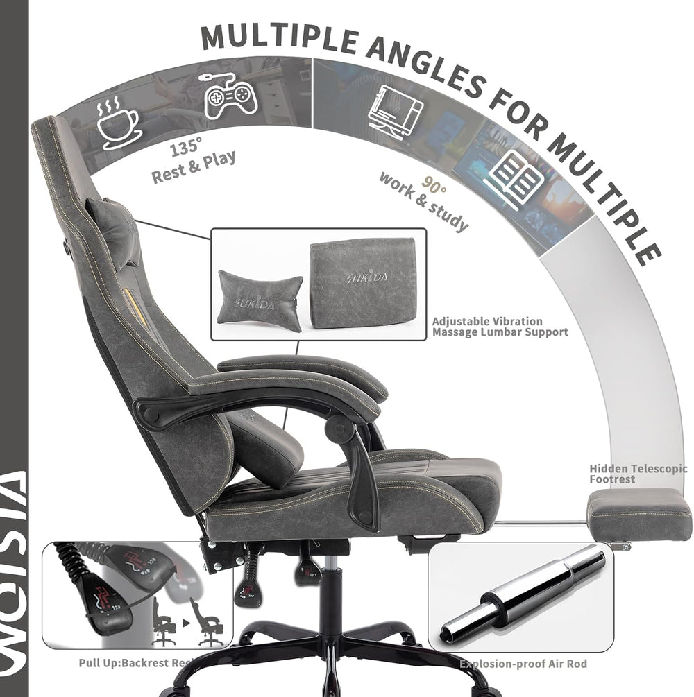 Gaming Chair with Footrest Ergonomic Computer Chair Massage Lumbar Cushion, R...
