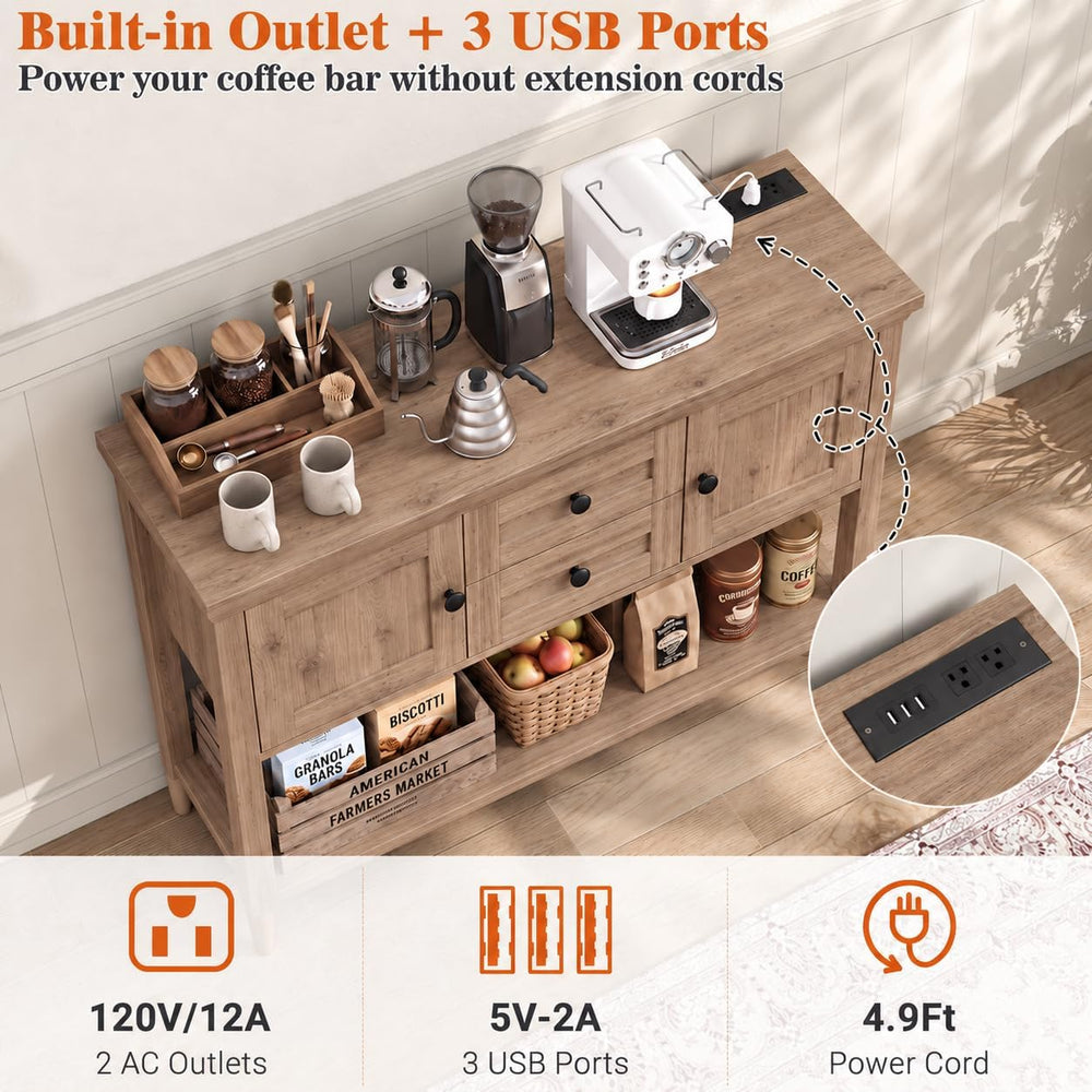 Unikito Farmhouse Console Table, Entryway Table with Drawers & Cabinets