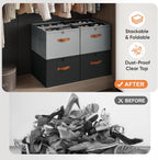 Shoe Organizer for Closet, 2 Pack Foldable Shoe Storage Organizer with Adjustable Dividers, Shoe Storage Box with Clear Cover, Fits up to 16 Pairs, Black & Gray