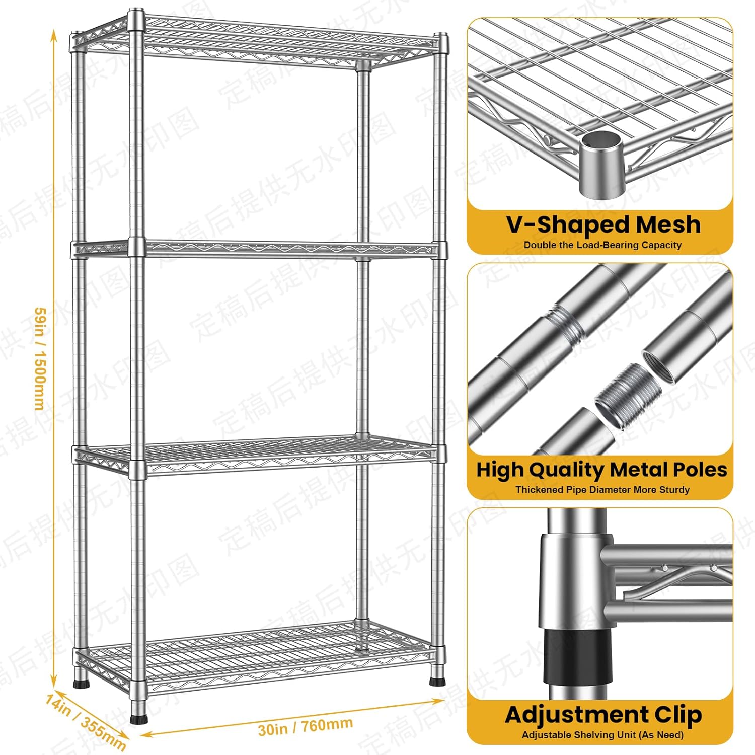 Metal Shelving Unit 4 Tier Storage Shelves Rack Metal Shelf Adjustable Wire Shelving Units Storage Shelving Heavy-Duty 2200 LBS rganizer for Pantry Garage Laundry Bathroom Kitchen Closet Utility Room