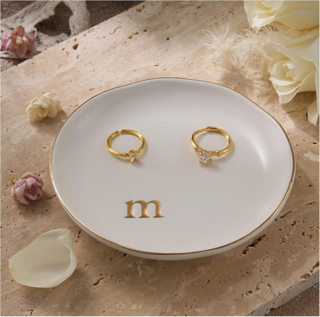 Lolalet Handmade Ceramic Ring Dish Jewelry Tray Plate with Initial, Small Personalized Monogram Gift for Women Girls, Graduation,Hostess, Engagement, Bridal Shower, Maid of Honor, Bridesmaid, Birthday