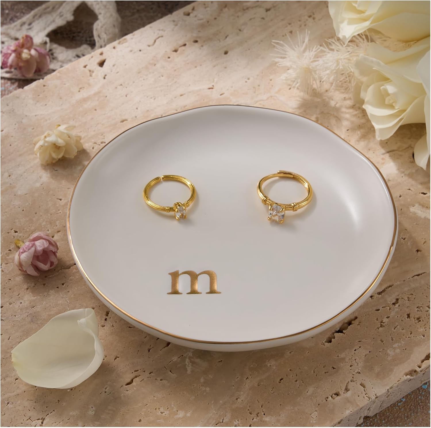 Lolalet Handmade Ceramic Ring Dish Jewelry Tray Plate with Initial, Small Personalized Monogram Gift for Women Girls, Graduation,Hostess, Engagement, Bridal Shower, Maid of Honor, Bridesmaid, Birthday
