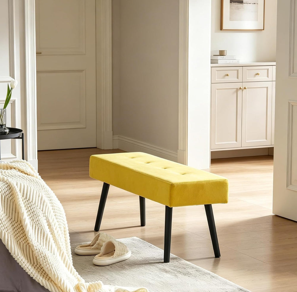 Modern Ottoman Bench, 40 Inch Upholstered Bench with Metal Legs, End of Bed B...