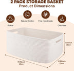 OIAHOMY Storage Basket for Shelves, Closet Cube Storage Bins Baskets for Clothes Blanket Towels, Baby Nursery, Toy Baskets Box, Woven Rope Basket, 17.72*12.99*7.87 IN, 2 Packs White