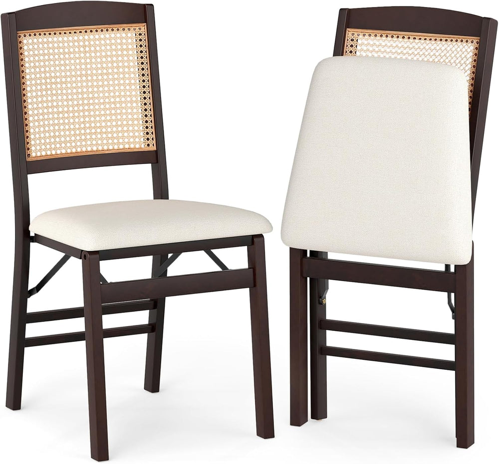 KOTEK Folding Dining Chairs Set of 2, Wooden Kitchen Chairs with Padded Seat ...