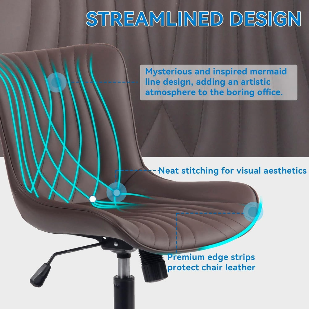 YOUNIKE Office Chair Armless Faux Leather Desk Chair, Brown | Home Office Com...