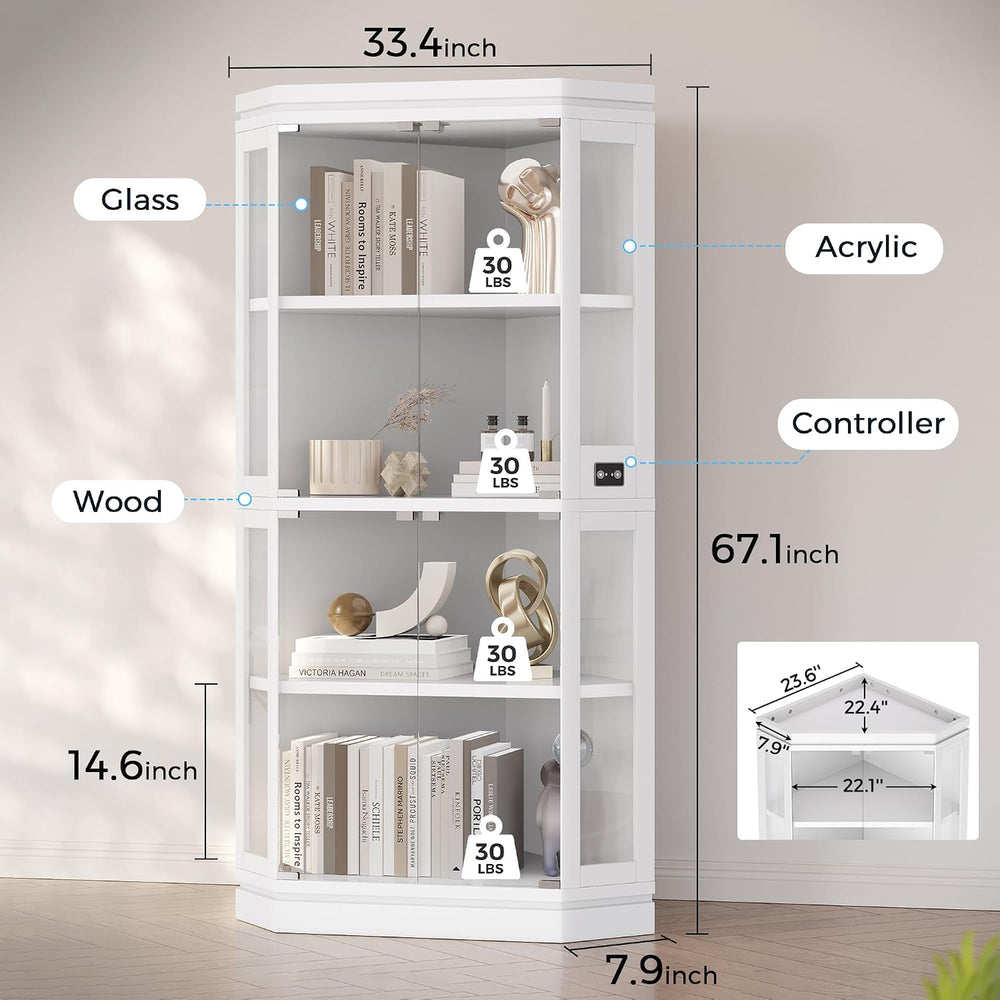Jocoevol Corner Display Cabinet with Glass Doors, 4-Tier Display Cases for Co...