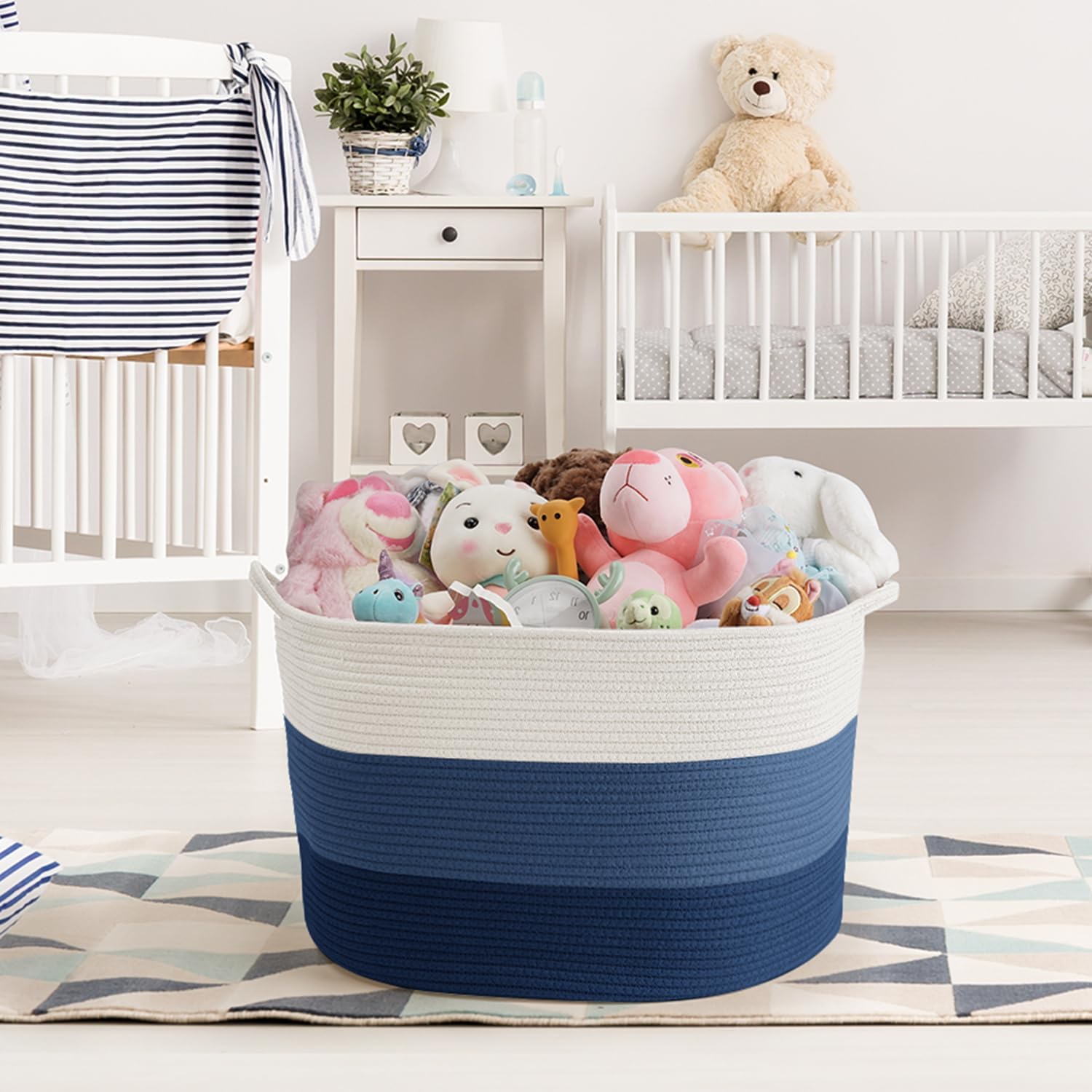 Maliton Woven Rope Blanket Basket Living Room, Storage Basket for Toy, 90L | 22x22x14 cotton rope basket. Holds blankets, toys & towels & laundry. For bedroom, nursery, bath & playroom. Soft & durable.