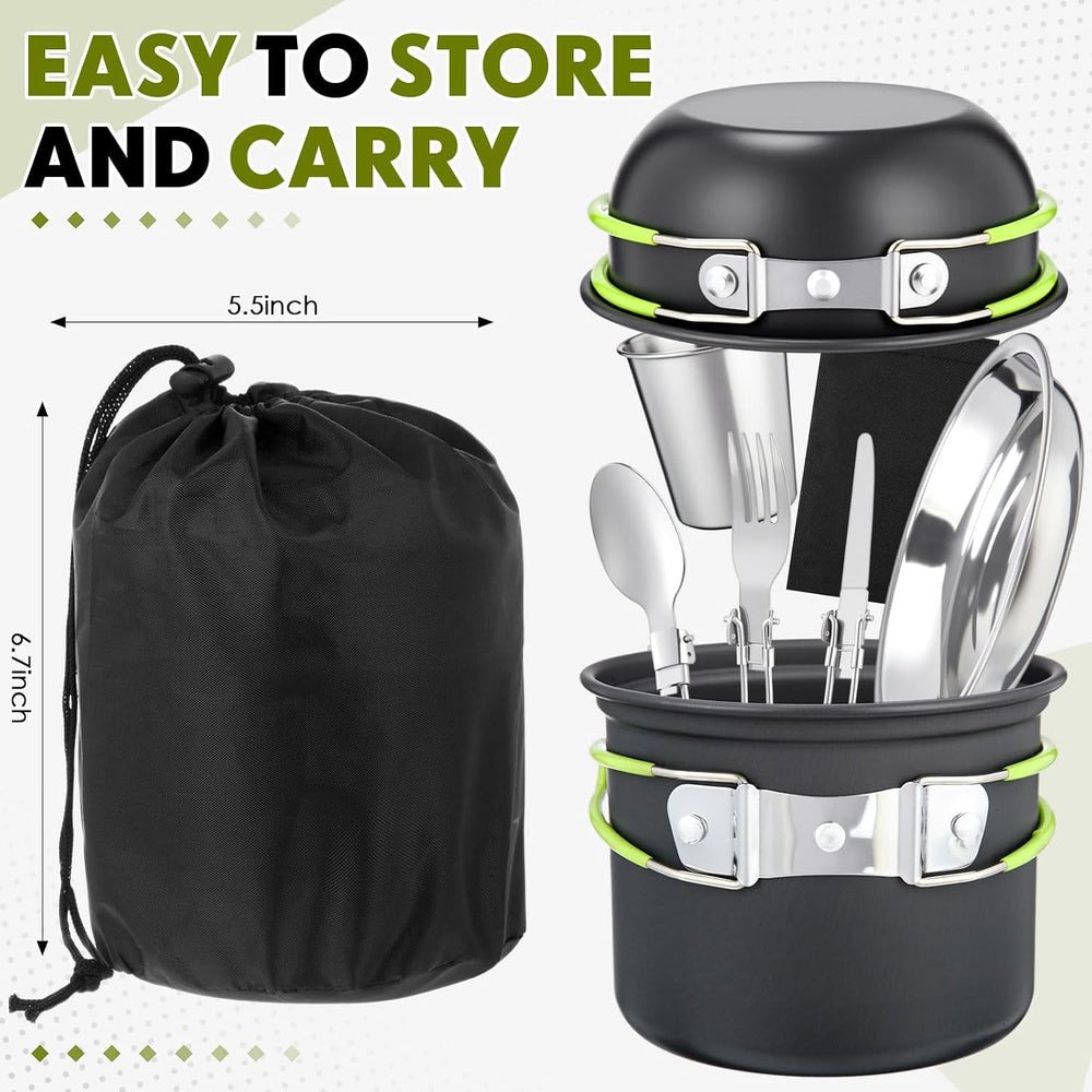18-Pcs Camping Cookware Mess Kit for 2, Non-Stick Lightweight Pot Pan Set wit...