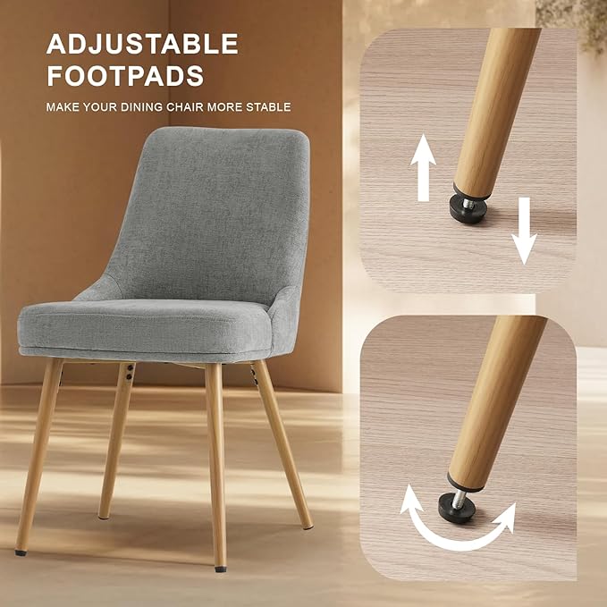 Modern Upholstered Dining Chairs Set of 6 with Thick Seat Cushion and Curved Back, Fabric Farmhouse Dinner Chair for Kitchen, Dining Room,Cafe (Fabric - Light Gray, Set of 6)
