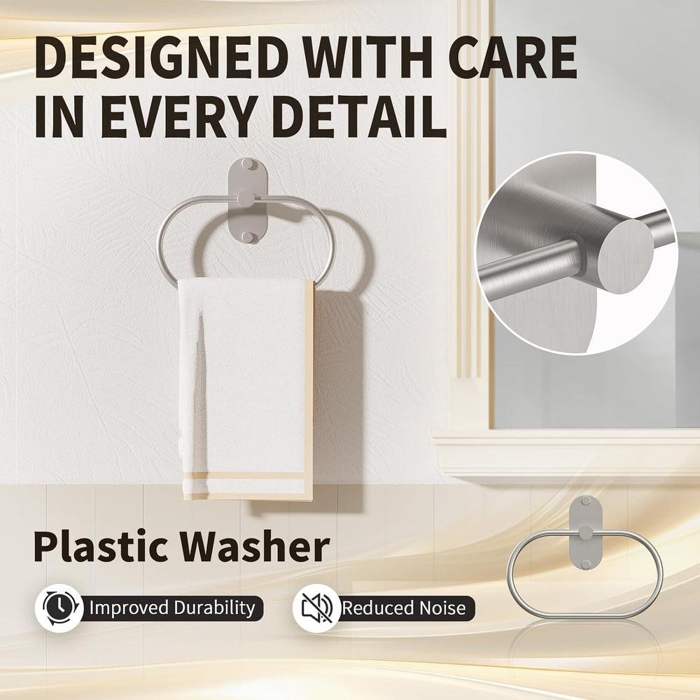 5-Piece Bathroom Hardware Set, Adhesive or Drill Wall Mount, Nickel