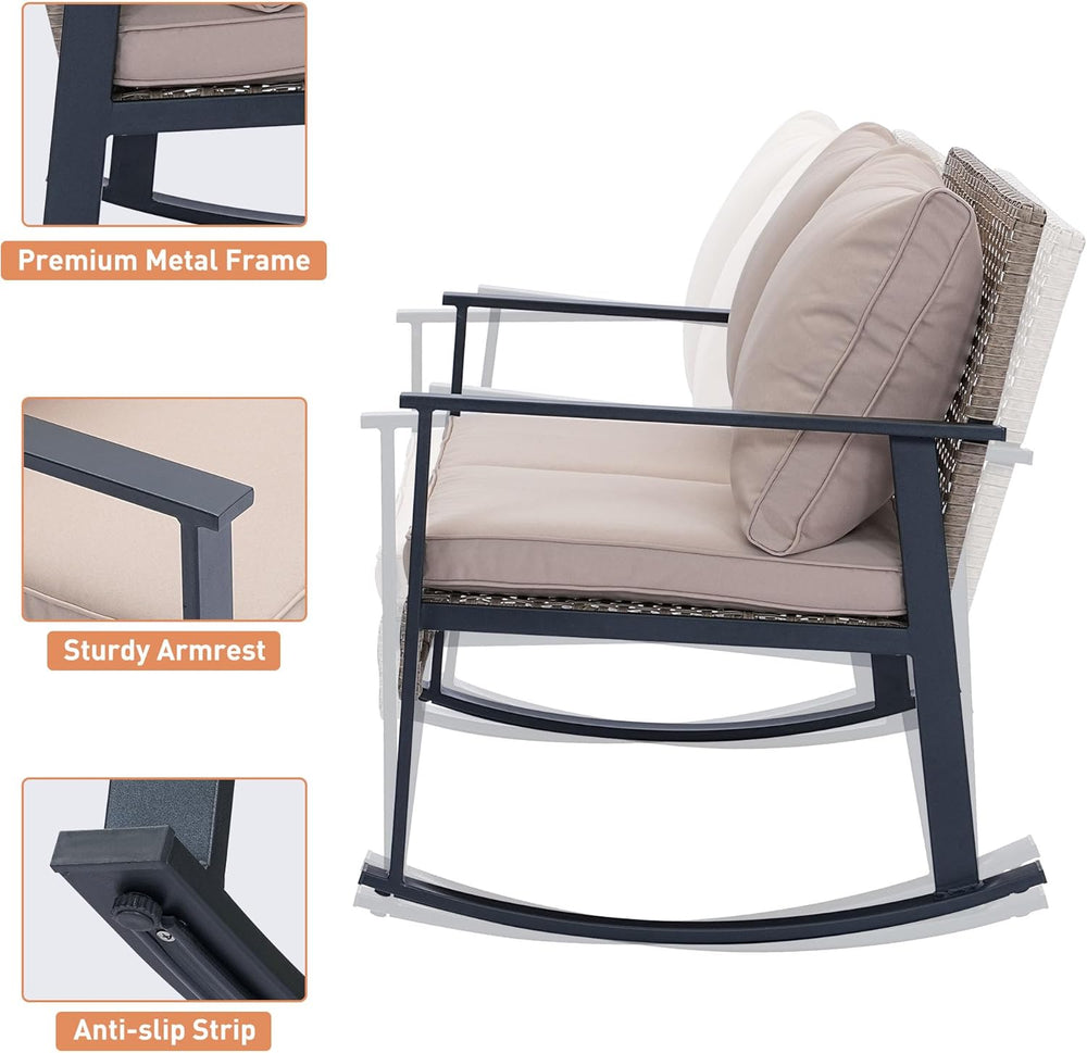 Ainfox Outdoor Wicker Loveseat Rocking Chair, Patio Rattan Rocker Chair with ...