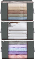 Large Storage Bags, 3 Pack Clothes Storage Bins Foldable Closet Organizers Storage Containers with Durable Handles Thick Fabric for Blanket Comforter Clothing Bedding 90 L (Gray)