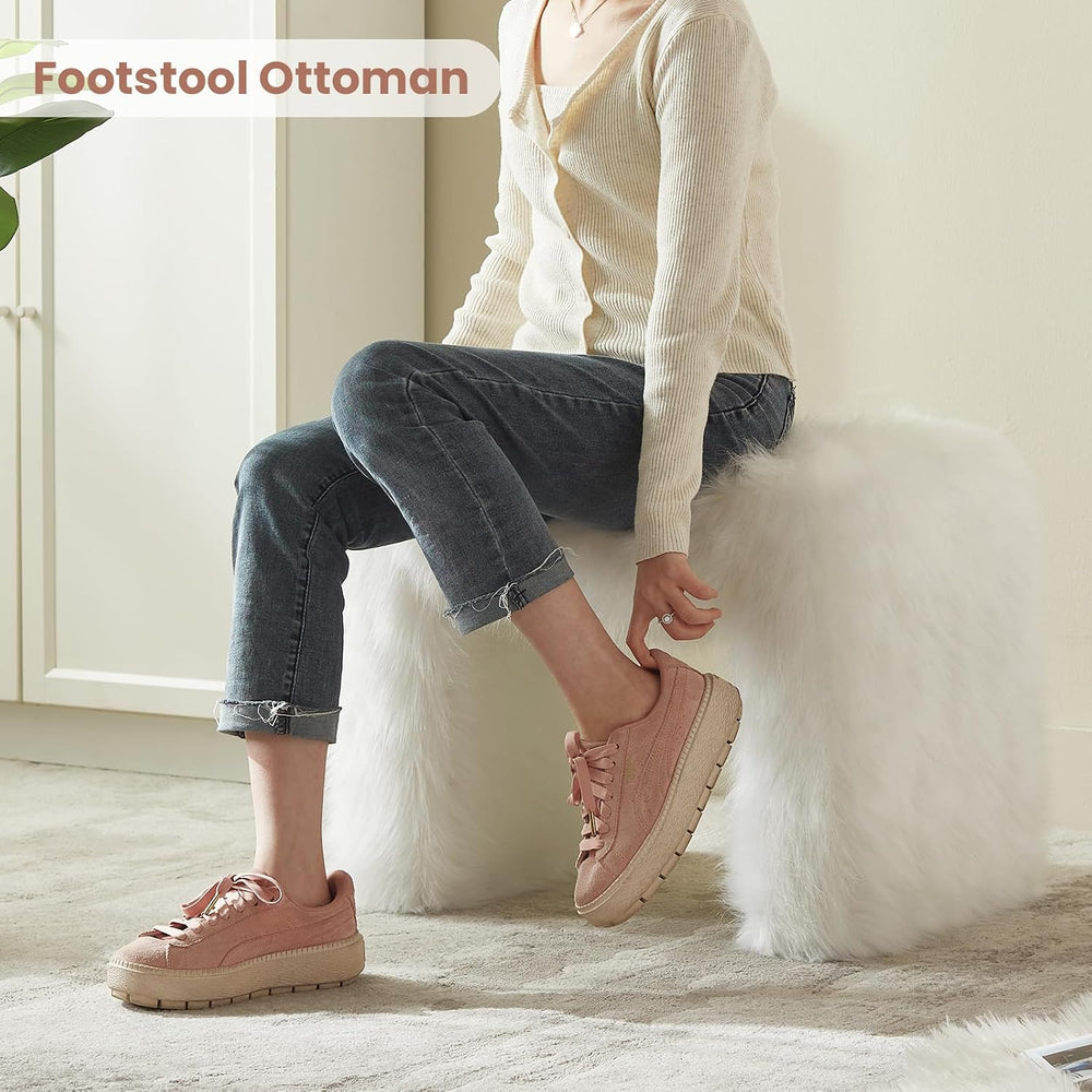 Vanity Stool Chair Small Footstool Ottoman Faux Fur Seating Backless Modern F...