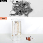 Acrylic Necklace Holder, Clear Necklace Organizer with 24 Hooks, Dustproof Rotation Jewelry Storage Holder Stand, Long Necklaces Pendant Bracelets Display Case for Dresser Bathroom Vanity Countertop