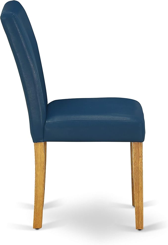 East West Furniture CAAB5-OAK-55 5 Piece Dining Set Includes a Rectangle Dining Room Table and 4 Oasis Blue Faux Leather Upholstered Parson Chairs, 36x60 Inch, Oak