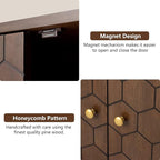 COSIEST Set of 3 32" Storage Sideboards with Doors, Accent Cabinets with Magnetic Push-to-Open Doors, Brown Honeycomb Pattern, Entryway Console for Living Room, Kitchen, Hallway