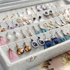 Wudygirl Velvet Jewelry Organizer Clear Lid Earring Holder Organizer 32 Pairs Earrings Storage Stud Tray Showcase Display Case（Earring Storage）