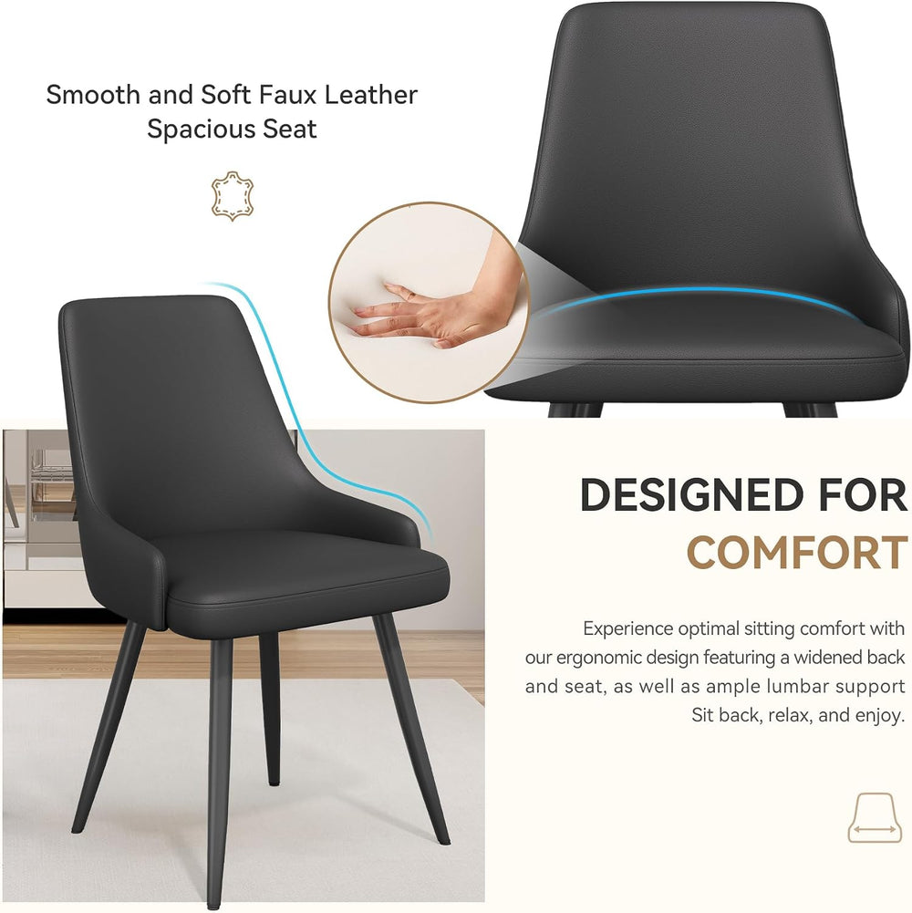 Faux Leather Chairs Set of 4, Waterproof Padded Seat,Black | Modern Dining Ch...