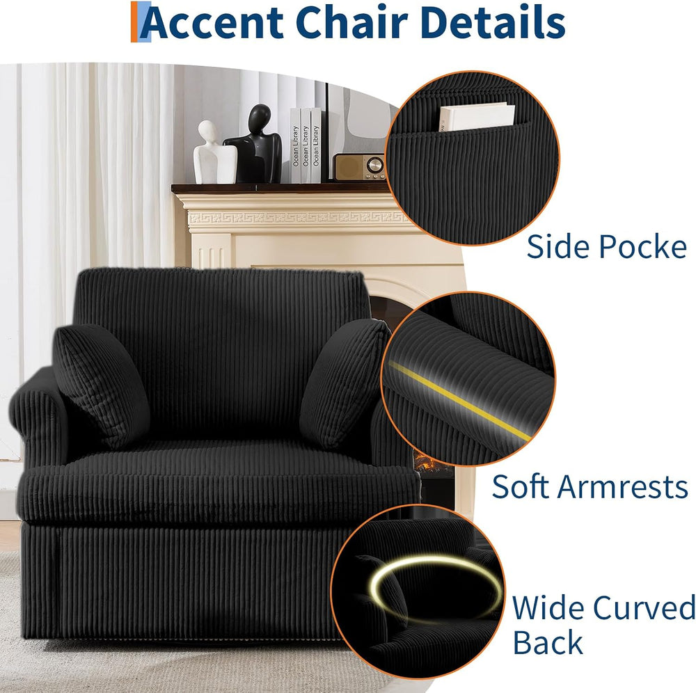 Garvee 39" Modern 360 °Swivel Accent Chair,Large Corduroy Accent Chairs ...