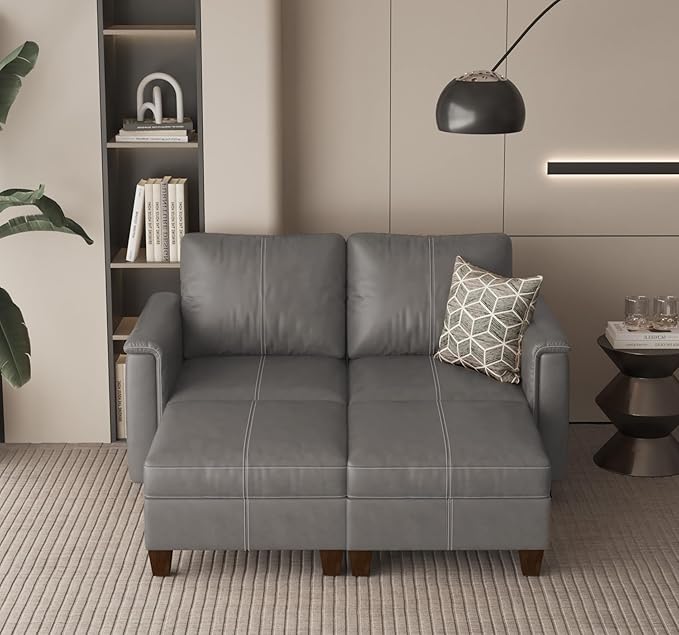 SITJOY 65" Faux Leather Modular Sectional Sofa with Storage, Mid Century Modern Sectional Couches for Living Room, Soft Padded Armrests, 4 Seat Couch Bed, Gray