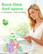 Cute Pill Organizer,Pill Dispenser with 7 Large Compartments,Portable Pill Bottle Box with Wide Opening for Easy Use, Anti-Mix Pills Organizer for Travel,Includes 20 Pcs Sticky Labels（Green）