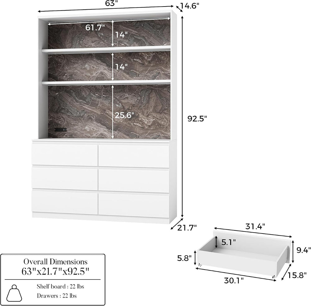 Homsee 92.5" H Lighted Kitchen Pantry Cabinet with 6 Drawers & Charg...