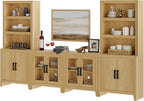 WAMPAT Entertainment Center with Bookshelves, 4-Piece Modular TV Stand with Storage Towers, Farmhouse Media Console with Glass Doors for Living Room, Bedroom, Oak