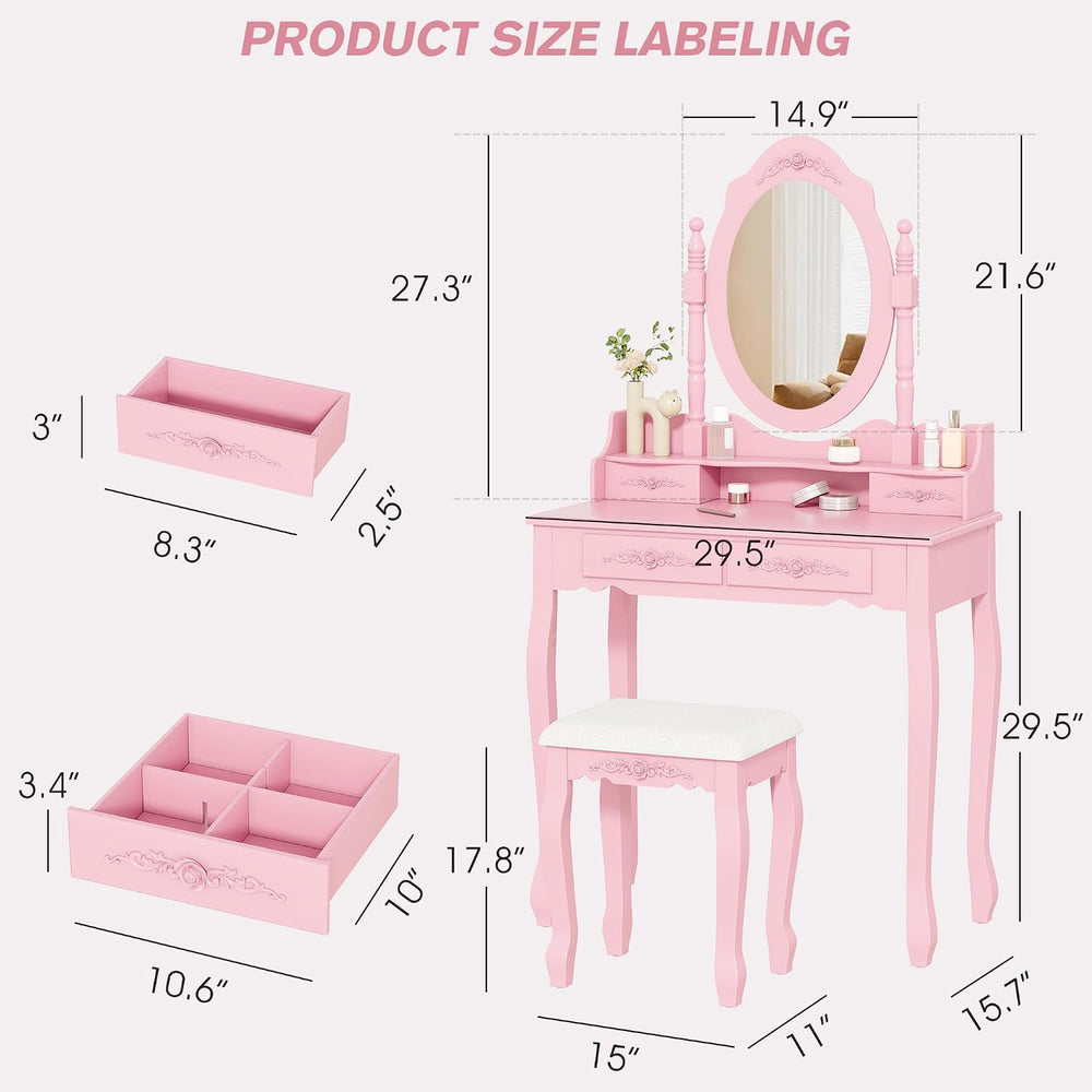 Alohappy Vanity Desk Set with Mirror & Stool for Girls, Pink | Makeup Van...