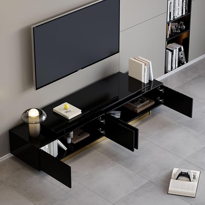 homary Extendable TV Stand, Modern Entertainment Center with Drawers, Adjustable Length Media Console for Living Room Bedroom (Black)