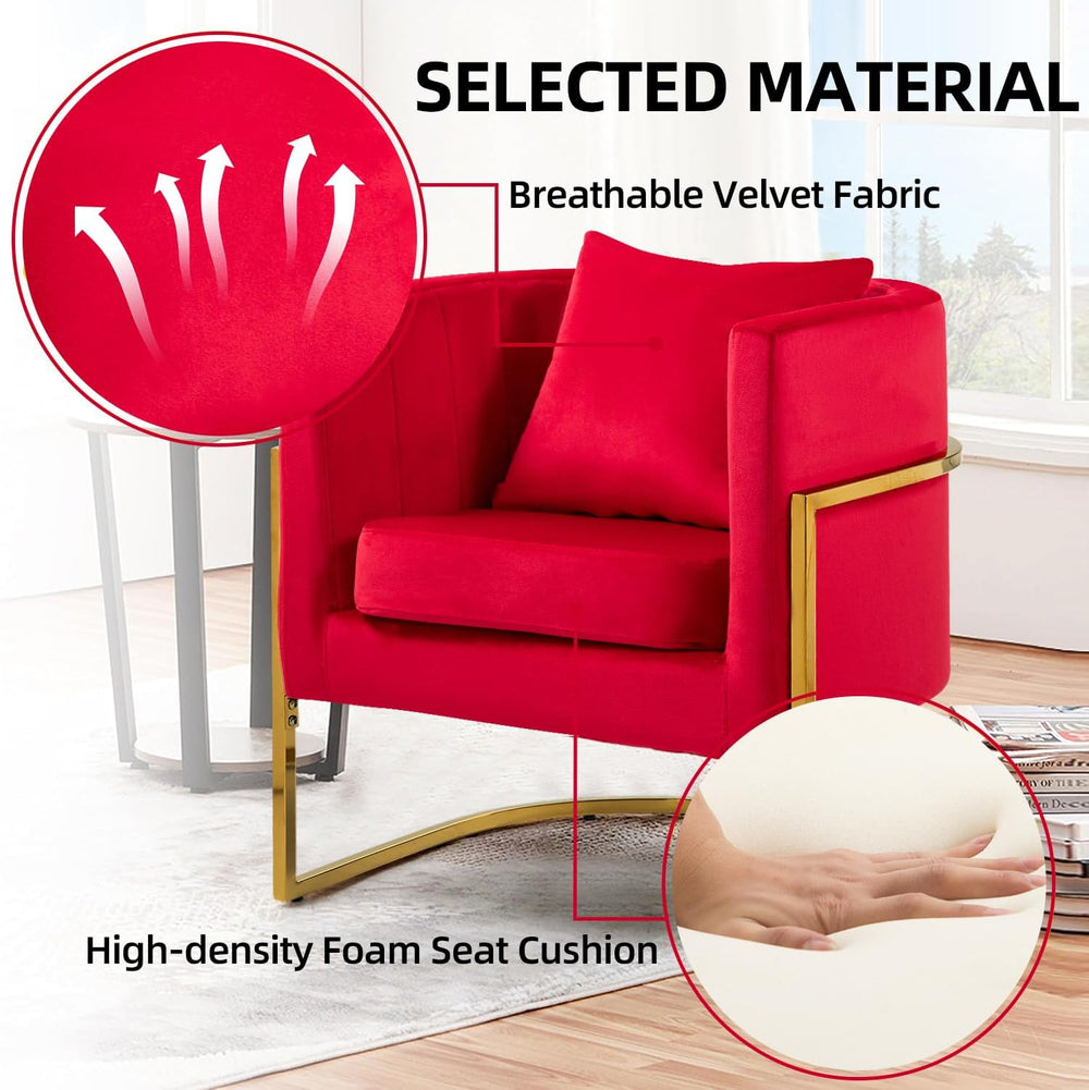 Velvet Accent Barrel Chairs Set of 2, Modern Arm Club Chair Set with Pillow f...
