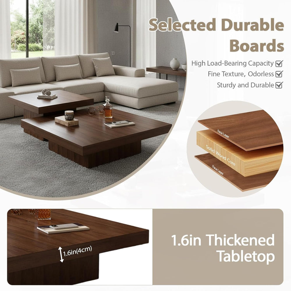 Nesting Coffee Table Set of 2, Modern Square Coffee Tables and Side Table Set...